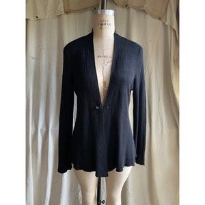 Eileen Fisher Minimal Open Charcoal Linen Knit Cardigan With Modern Pin Closure